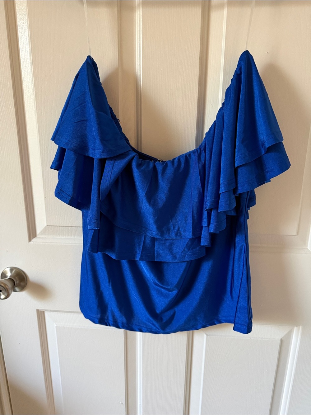 Blue Ruffled Off-Shoulder Women's Top